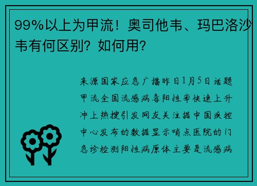 99%以上为甲流！奥司他韦、玛巴洛沙韦有何区别？如何用？