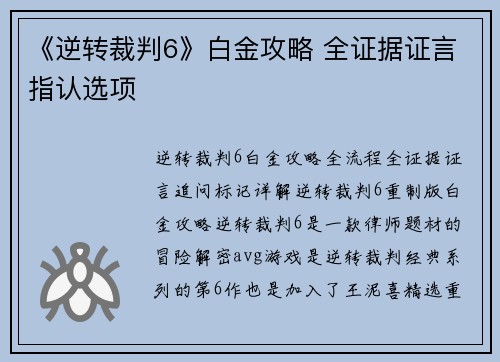 《逆转裁判6》白金攻略 全证据证言指认选项