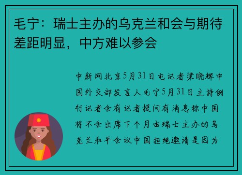 毛宁：瑞士主办的乌克兰和会与期待差距明显，中方难以参会