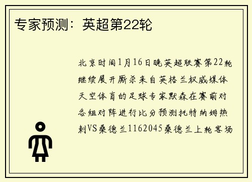 专家预测：英超第22轮
