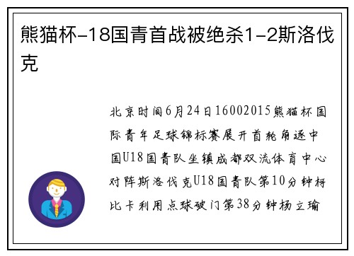 熊猫杯-18国青首战被绝杀1-2斯洛伐克